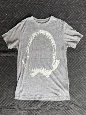National Geographic Gray Short Sleeve Tee with White Shark Jaw Graphic